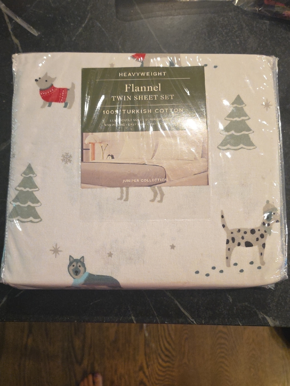 NWT Juniper Collection Flannel Twin Sheet Set 100% Turkish Cotton Winter Doggies